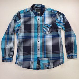 Bench Shirt Men XL Blue Madras Plaid Slim Fit Casual Button Up Modern Preppy